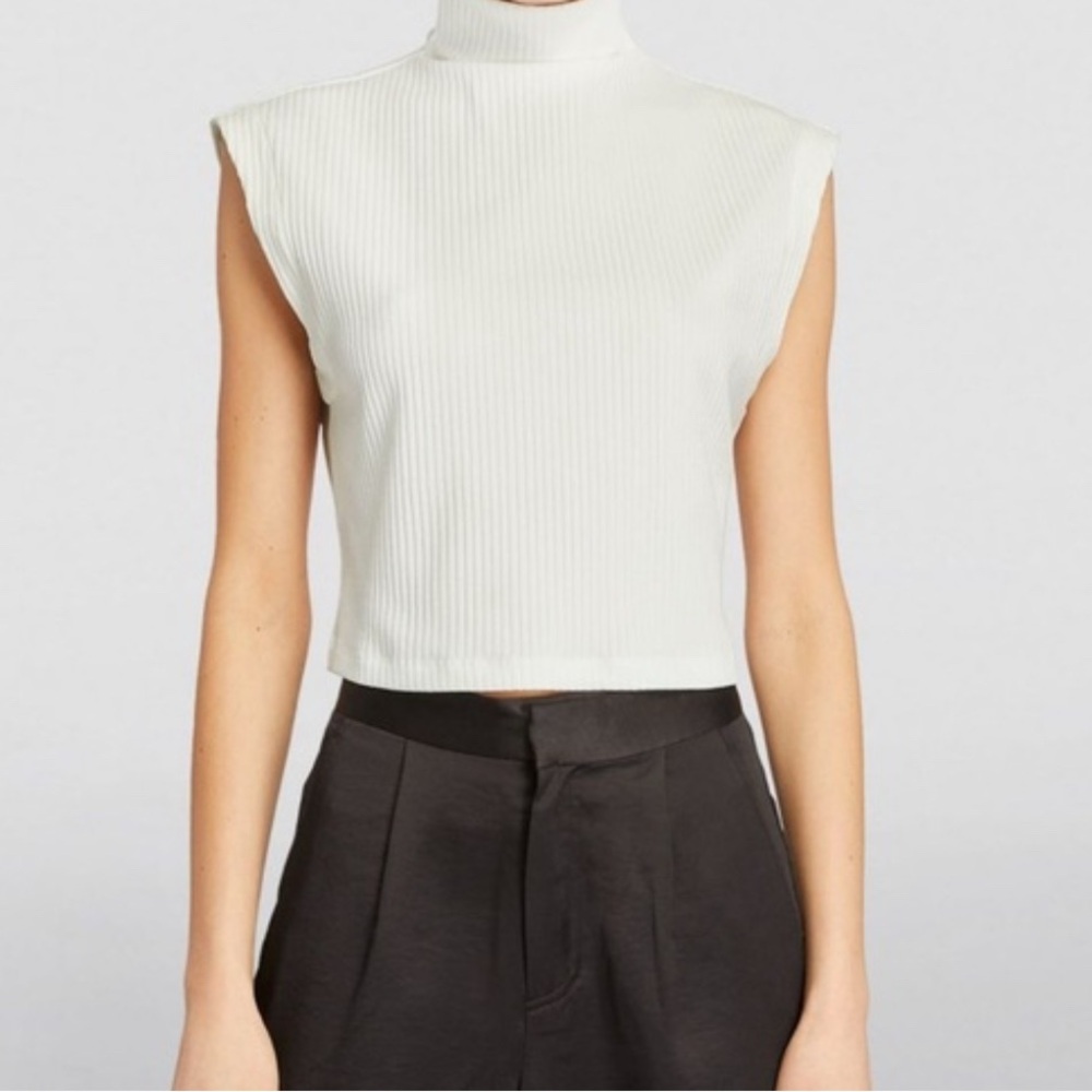 Maje White Sleeveless Mockneck Crop Top